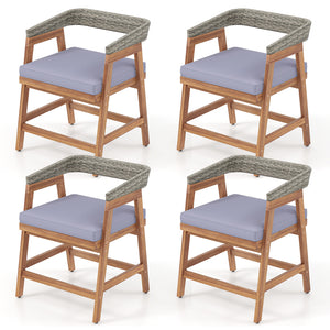 Constructed of high-quality acacia wood for strong support<br>Strengthened by sturdy crossbars and adjustable footpads<br>Premium rattan for more elegance and long-lasting use<br>Ergonomic backrest makes your more relaxed<br>Soft padded seat cushions for 