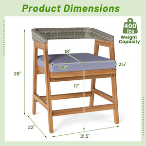 Constructed of high-quality acacia wood for strong support<br>Strengthened by sturdy crossbars and adjustable footpads<br>Premium rattan for more elegance and long-lasting use<br>Ergonomic backrest makes your more relaxed<br>Soft padded seat cushions for 