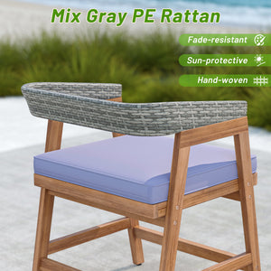 Constructed of high-quality acacia wood for strong support<br>Strengthened by sturdy crossbars and adjustable footpads<br>Premium rattan for more elegance and long-lasting use<br>Ergonomic backrest makes your more relaxed<br>Soft padded seat cushions for 