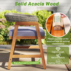 Constructed of high-quality acacia wood for strong support<br>Strengthened by sturdy crossbars and adjustable footpads<br>Premium rattan for more elegance and long-lasting use<br>Ergonomic backrest makes your more relaxed<br>Soft padded seat cushions for 