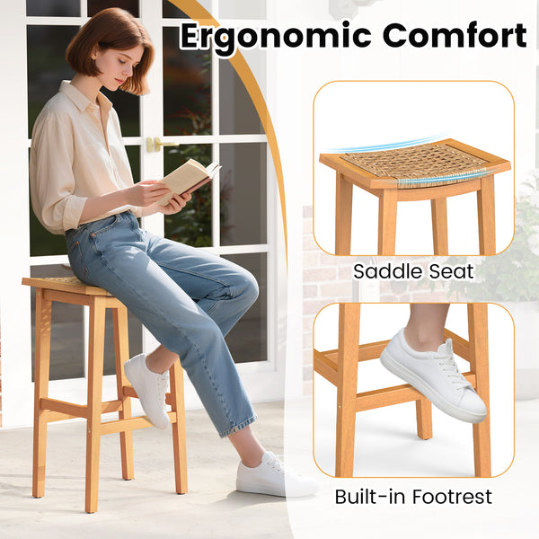 Solid acacia wood for high hardness and natural beauty<br>Ensure a smooth touch thanks to the splinter-free surface<br>Provide a sturdy foundation to hold up to 360 lbs per stool<br>Adjustable foot pads for additional stability<br>Offer ergonomic support 