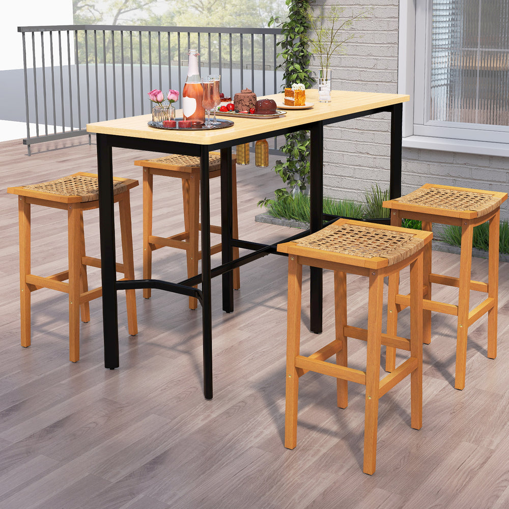 Solid acacia wood for high hardness and natural beauty<br>Ensure a smooth touch thanks to the splinter-free surface<br>Provide a sturdy foundation to hold up to 360 lbs per stool<br>Adjustable foot pads for additional stability<br>Offer ergonomic support 