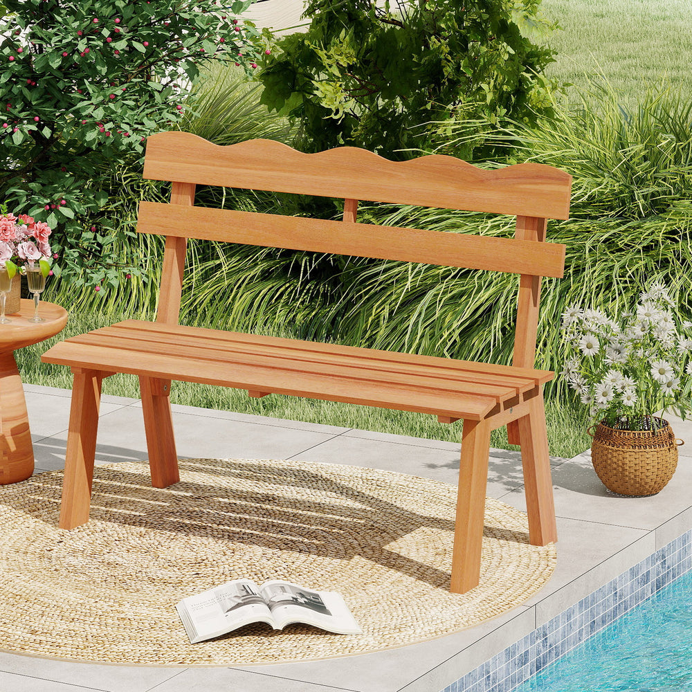 Combine natural beauty with sturdy comfort with solid acacia wood<br>Splinter-free surface for a smooth and safe touch<br>Comfortable space for 2 with ergonomic backrest and slatted  contoured seat<br>Ensure reliable support for daily use with sturdy cons