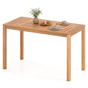 Solid acacia wood is used for its high durability Â  The surface is splinter-free for safe  smooth touch Accommodate 4-6 people with 48" x 24" rectangular tabletop Make it safe to use thanks to the rounded corners The reinforced crossbar provides addition