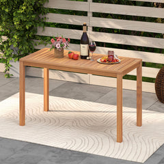 Solid acacia wood is used for its high durability Â  The surface is splinter-free for safe  smooth touch Accommodate 4-6 people with 48" x 24" rectangular tabletop Make it safe to use thanks to the rounded corners The reinforced crossbar provides addition