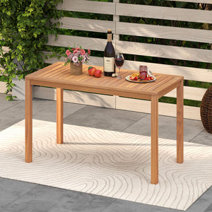 Solid acacia wood is used for its high durability Â  The surface is splinter-free for safe  smooth touch Accommodate 4-6 people with 48" x 24" rectangular tabletop Make it safe to use thanks to the rounded corners The reinforced crossbar provides addition