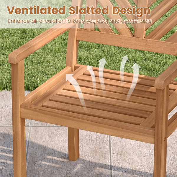 Premium acacia wood for a natural and long-lasting outdoor appearance<br>Reinforced wood frame provides dependable performance for extended use<br>Wide seat for promoting airflow and maintaining comfortable seating<br>Inclined backrest provides ergonomic 
