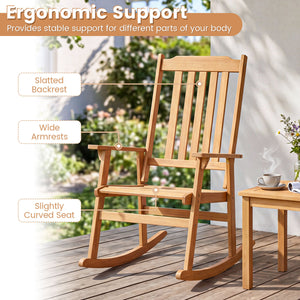 Acacia wood combines lasting strength with natural appeal<br>Soothing rocking enhances your outdoor relaxation moments<br>Perfect option for your reading  sunbathing or relaxing outdoors<br>Stable construction supports up to 400 lbs reliably<br>Slatted hi
