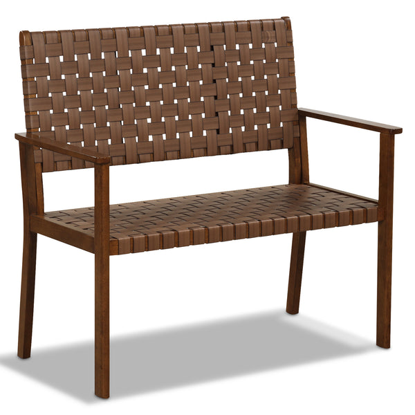 Wide sitting area supports 2 people comfortably<br>Hand-woven PU leather for aesthetic and durability<br>Premium rubber wood frame for overall steadiness<br>Ergonomic backrest and armrests for upgraded coziness<br>Reinforced crossbars and anti-slip foot p