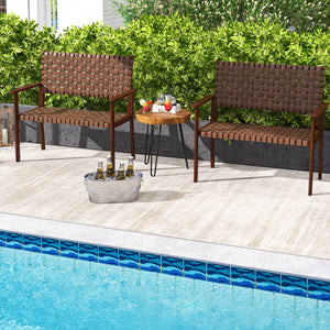 Wide sitting area supports 2 people comfortably<br>Hand-woven PU leather for aesthetic and durability<br>Premium rubber wood frame for overall steadiness<br>Ergonomic backrest and armrests for upgraded coziness<br>Reinforced crossbars and anti-slip foot p