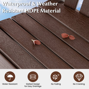 HDPE material for excellent abrasion and crack resistance<br>Elegant faux wood grain design provides natural charm<br>Wide seat and reclining backrest provides superior sitting experience <br>Armrests and footrests allows for full relaxation of elbows and