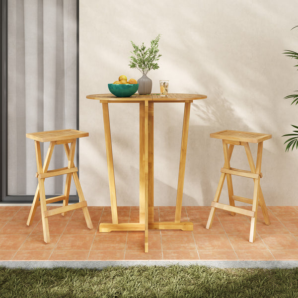 Crafted from teak wood that is high-strength  splinter-free and long-lasting<br>Stable x-shaped frame enhances the overall capacity<br>Ergonomic saddle seat is crafted for maximum comfort<br>Built-in footrest allows for a relaxed seating posture<br>Foldin