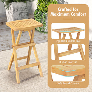 Crafted from teak wood that is high-strength  splinter-free and long-lasting<br>Stable x-shaped frame enhances the overall capacity<br>Ergonomic saddle seat is crafted for maximum comfort<br>Built-in footrest allows for a relaxed seating posture<br>Foldin