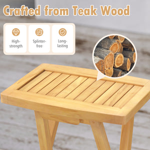 Crafted from teak wood that is high-strength  splinter-free and long-lasting<br>Stable x-shaped frame enhances the overall capacity<br>Ergonomic saddle seat is crafted for maximum comfort<br>Built-in footrest allows for a relaxed seating posture<br>Foldin