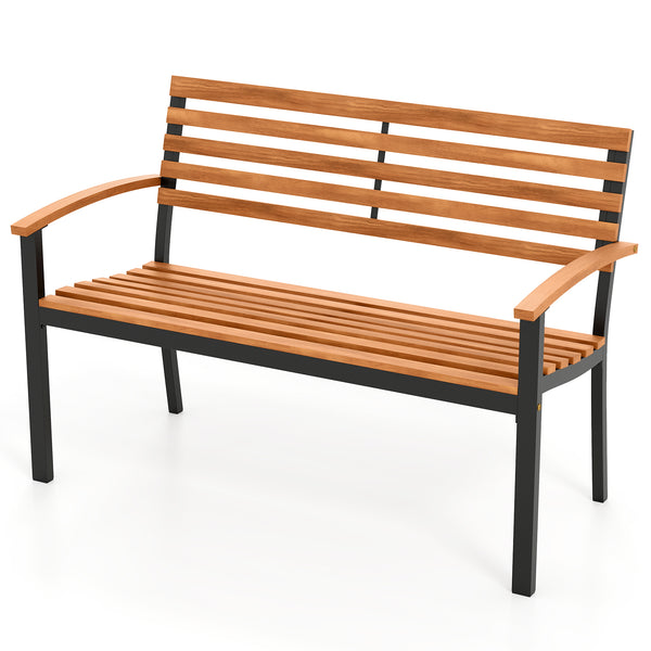 Made of high-quality acacia wood for long-term use<br>Spacious sitting area allows 2 people to enjoy together<br>Cozy to sit with the thoughtfully designed backrest  armrests and seat<br>Strong metal frame with firm screw connections for stability<br>Non-