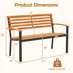 Made of high-quality acacia wood for long-term use<br>Spacious sitting area allows 2 people to enjoy together<br>Cozy to sit with the thoughtfully designed backrest  armrests and seat<br>Strong metal frame with firm screw connections for stability<br>Non-