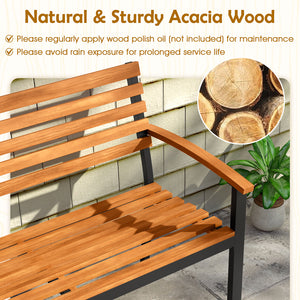 Made of high-quality acacia wood for long-term use<br>Spacious sitting area allows 2 people to enjoy together<br>Cozy to sit with the thoughtfully designed backrest  armrests and seat<br>Strong metal frame with firm screw connections for stability<br>Non-