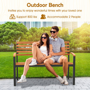 Made of high-quality acacia wood for long-term use<br>Spacious sitting area allows 2 people to enjoy together<br>Cozy to sit with the thoughtfully designed backrest  armrests and seat<br>Strong metal frame with firm screw connections for stability<br>Non-