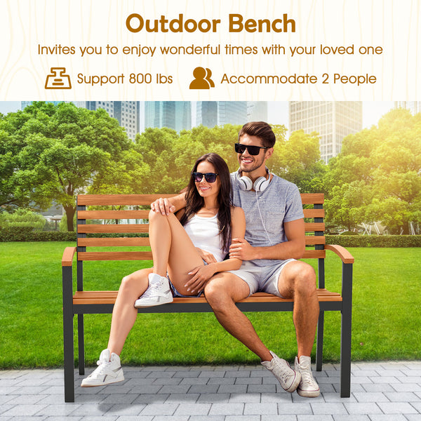 Made of high-quality acacia wood for long-term use<br>Spacious sitting area allows 2 people to enjoy together<br>Cozy to sit with the thoughtfully designed backrest  armrests and seat<br>Strong metal frame with firm screw connections for stability<br>Non-