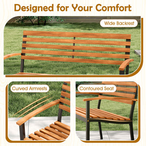 Made of high-quality acacia wood for long-term use<br>Spacious sitting area allows 2 people to enjoy together<br>Cozy to sit with the thoughtfully designed backrest  armrests and seat<br>Strong metal frame with firm screw connections for stability<br>Non-