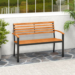 Made of high-quality acacia wood for long-term use<br>Spacious sitting area allows 2 people to enjoy together<br>Cozy to sit with the thoughtfully designed backrest  armrests and seat<br>Strong metal frame with firm screw connections for stability<br>Non-
