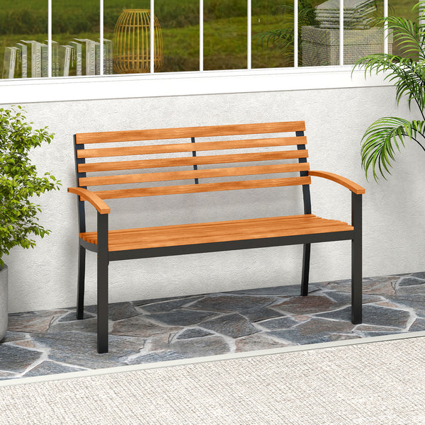 Made of high-quality acacia wood for long-term use<br>Spacious sitting area allows 2 people to enjoy together<br>Cozy to sit with the thoughtfully designed backrest  armrests and seat<br>Strong metal frame with firm screw connections for stability<br>Non-