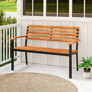 Made of high-quality acacia wood for long-term use<br>Spacious sitting area allows 2 people to enjoy together<br>Cozy to sit with the thoughtfully designed backrest  armrests and seat<br>Strong metal frame with firm screw connections for stability<br>Non-