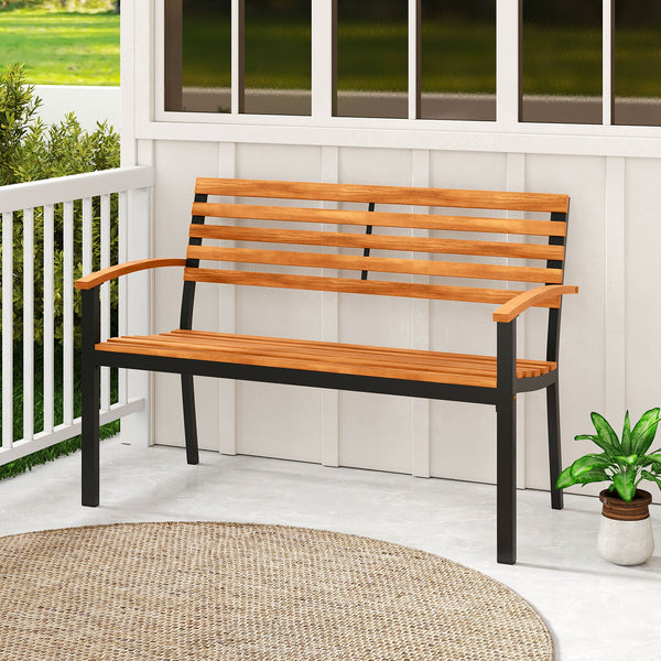 Made of high-quality acacia wood for long-term use<br>Spacious sitting area allows 2 people to enjoy together<br>Cozy to sit with the thoughtfully designed backrest  armrests and seat<br>Strong metal frame with firm screw connections for stability<br>Non-