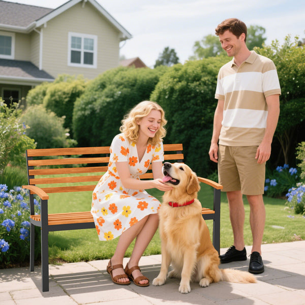 Made of high-quality acacia wood for long-term use<br>Spacious sitting area allows 2 people to enjoy together<br>Cozy to sit with the thoughtfully designed backrest  armrests and seat<br>Strong metal frame with firm screw connections for stability<br>Non-