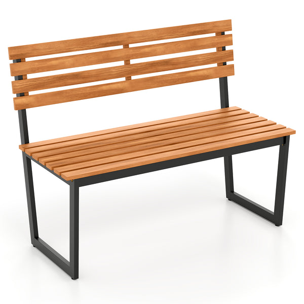 Made of high-quality acacia wood for long-term use<br>Spacious sitting area allows 2 people to enjoy together<br>Cozy to sit with the inclined backrest and spacious seat<br>Strong metal frame with reinforced triangles for steadfast use<br>Adjustable foot 