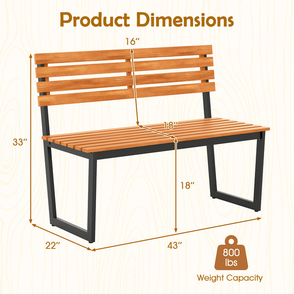 Made of high-quality acacia wood for long-term use<br>Spacious sitting area allows 2 people to enjoy together<br>Cozy to sit with the inclined backrest and spacious seat<br>Strong metal frame with reinforced triangles for steadfast use<br>Adjustable foot 