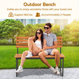 Made of high-quality acacia wood for long-term use<br>Spacious sitting area allows 2 people to enjoy together<br>Cozy to sit with the inclined backrest and spacious seat<br>Strong metal frame with reinforced triangles for steadfast use<br>Adjustable foot 