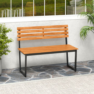 Made of high-quality acacia wood for long-term use<br>Spacious sitting area allows 2 people to enjoy together<br>Cozy to sit with the inclined backrest and spacious seat<br>Strong metal frame with reinforced triangles for steadfast use<br>Adjustable foot 