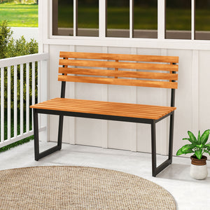 Made of high-quality acacia wood for long-term use<br>Spacious sitting area allows 2 people to enjoy together<br>Cozy to sit with the inclined backrest and spacious seat<br>Strong metal frame with reinforced triangles for steadfast use<br>Adjustable foot 