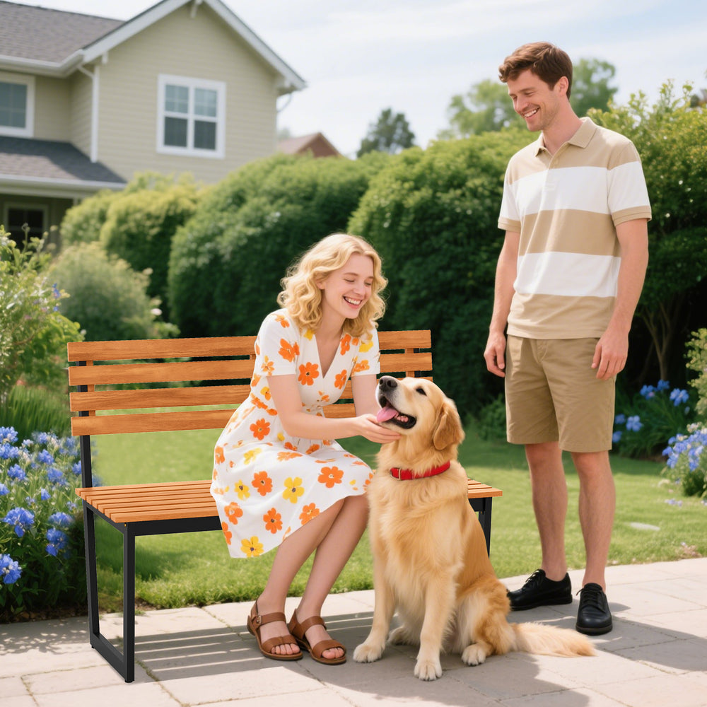 Made of high-quality acacia wood for long-term use<br>Spacious sitting area allows 2 people to enjoy together<br>Cozy to sit with the inclined backrest and spacious seat<br>Strong metal frame with reinforced triangles for steadfast use<br>Adjustable foot 