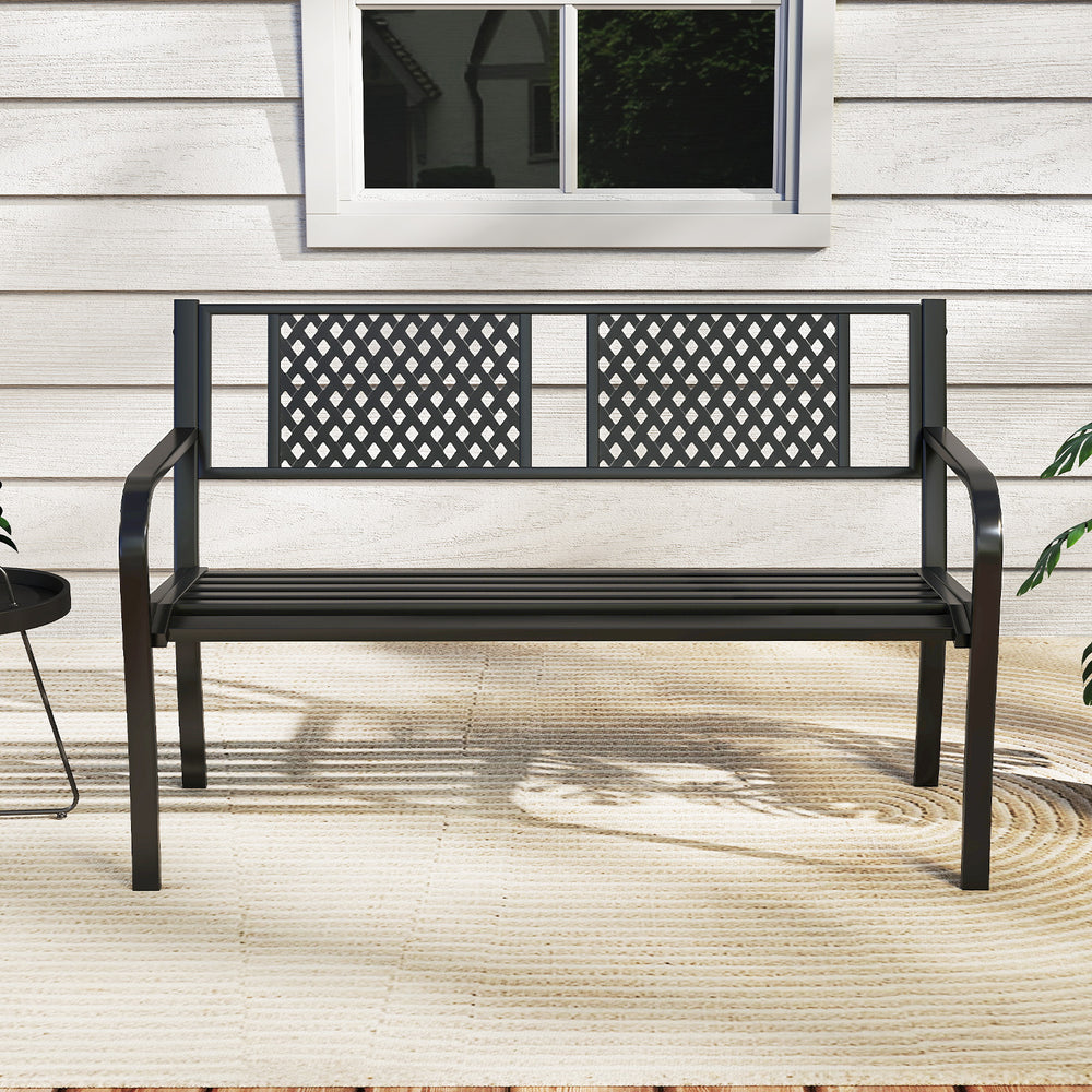 Seat 2-3 thanks to a spacious and ergonomic seat<br>Comfortable backrest and curved armrests for coziness<br>Spray-painted metal ensures a long-lasting service time<br>Heavy-duty construction can support up to 660 lbs<br>Tight connections for enhanced ste