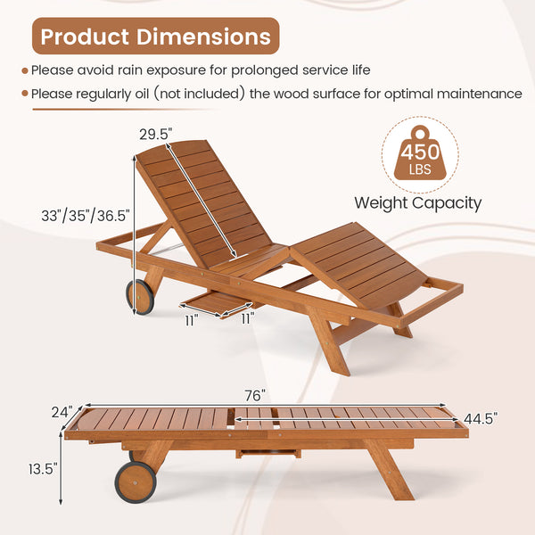 Solid wood construction for stable and reliable support<br>Ensure smooth and comfortable touch with a splinter-free surface<br>Add a rustic charm with its natural wood grain<br>Allow you to customize your reclining position with 4-level adjustable backres