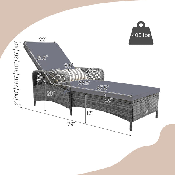 6 backrest positions satisfy your different demands<br>Back bracket for simple adjustmentÂ <br>Heavy-duty metal frame offers strong support<br>Removable waist pillow and seat cushion for more comfort<br>Widened armrests make you relaxed<br>Mix gray PE rat