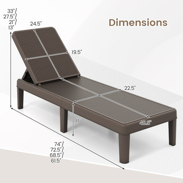 Â 4-position adjustable backrest can adapt to different needs for maximum support<br>Â Great for chatting  sunbathing  reading or taking a break<br>Â Crafted from premium PP material for outdoor use<br>Â Sun-protective and waterproof surface for easy main