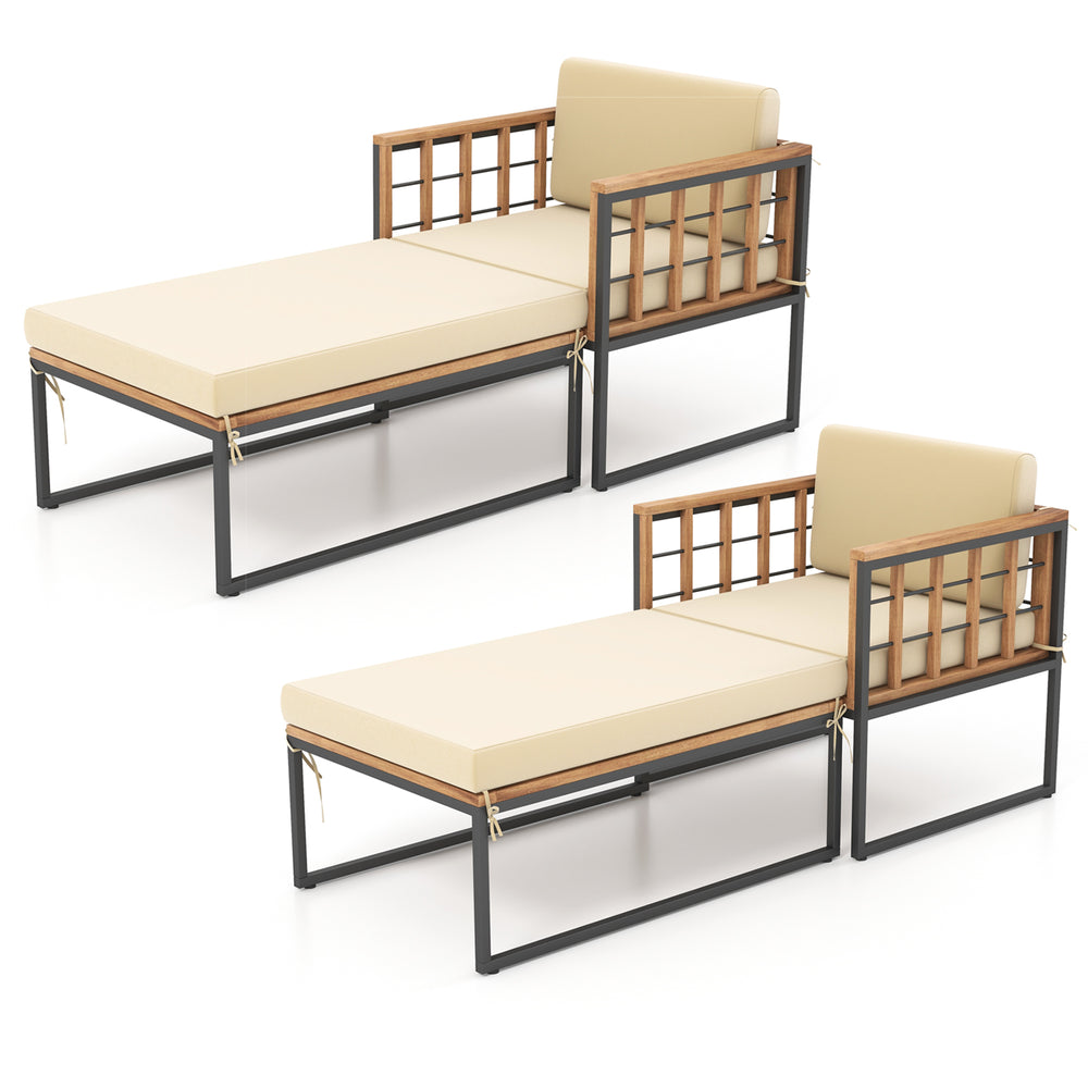 Acacia wood frame for more elegance and durability<br>Heavy-duty metal pipes offer excellent support<br>Adjustable footpads for higher stability<br>Comfortable to sit with soft cushions<br>Smooth zippers for easy removal and cleaning of cushion covers<br>