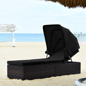 Ideal for indoor and outdoor use  suitable for beach  poolside  balcony and porch <br>PE rattan material  durable  environmentally friendly  weather resistant <br>Adjustable backrest and retractable canopy  meeting your different needs <br>Sponge padded s
