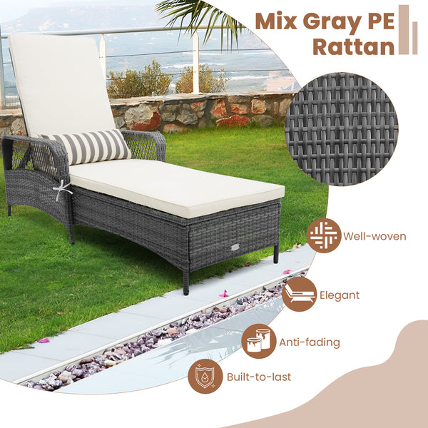 6 backrest positions satisfy your different demands<br>Back bracket for simple adjustmentÂ <br>Heavy-duty metal frame offers strong support<br>Removable waist pillow and seat cushion for more comfort<br>Widened armrests make you relaxed<br>Mix gray PE rat