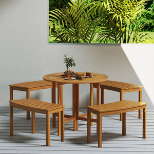 Ensure high hardness and bring natural beauty with solid acacia wood<br>The splinter-free surface provides you with a smooth touch<br>Please regularly oil (not included) the wood surface for optimal maintenance<br>Curved and backless design fits around a 