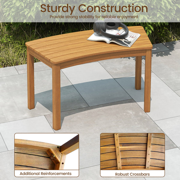 Ensure high hardness and bring natural beauty with solid acacia wood<br>The splinter-free surface provides you with a smooth touch<br>Please regularly oil (not included) the wood surface for optimal maintenance<br>Curved and backless design fits around a 