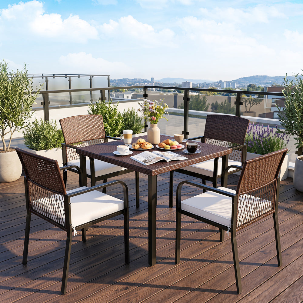 2" thickened cushion with soft sponge padding for cozy sitting<br>Removable and washable zippered cover allows easy cleaning and maintenance<br>Premium hand-woven PE rattan for sun-protective and wear-resistant use<br>Powder-coated metal frame supporting 