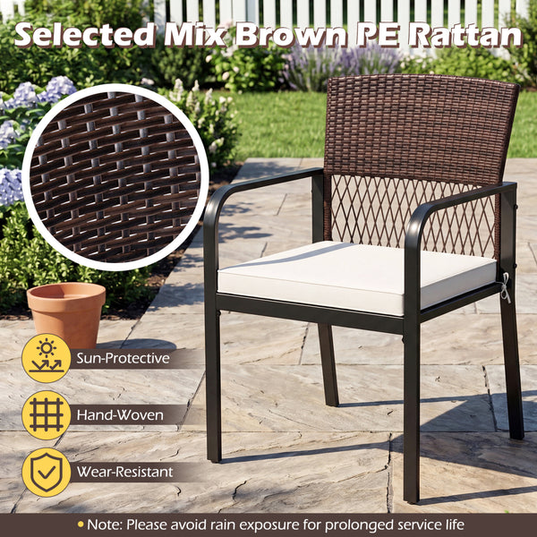 2" thickened cushion with soft sponge padding for cozy sitting<br>Removable and washable zippered cover allows easy cleaning and maintenance<br>Premium hand-woven PE rattan for sun-protective and wear-resistant use<br>Powder-coated metal frame supporting 
