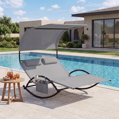 Installation Videoï¼šhttps://drive.google.com/file/d/1WRLPb49zYhdsKE7DrughgGrRqYRqHUG9/view?usp=sharing <br>Ergonomically curved for 2-person comfort<br>Gentle rocking mechanism with non-slip base offers calm relaxation<br>Large canopy shields from harsh 