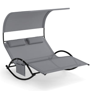 Installation Videoï¼šhttps://drive.google.com/file/d/1WRLPb49zYhdsKE7DrughgGrRqYRqHUG9/view?usp=sharing <br>Ergonomically curved for 2-person comfort<br>Gentle rocking mechanism with non-slip base offers calm relaxation<br>Large canopy shields from harsh 