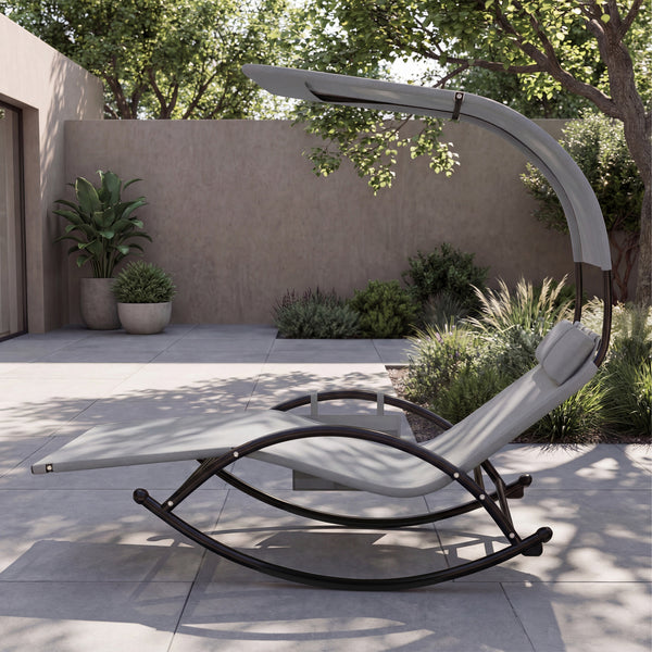Installation Videoï¼šhttps://drive.google.com/file/d/1WRLPb49zYhdsKE7DrughgGrRqYRqHUG9/view?usp=sharing <br>Ergonomically curved for 2-person comfort<br>Gentle rocking mechanism with non-slip base offers calm relaxation<br>Large canopy shields from harsh 