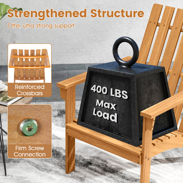 Make a great addition to your outdoors with this wood Adirondack chair! Â  The ergonomic backrest  widened armrests and curved seat make this patio chair comfortable enough for long time sitting. Furthermore  solid acacia wood comes with strong loading ca